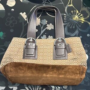 Vintage Coach Brown Signature Soho Canvas & Suede Tote Bag Y2K